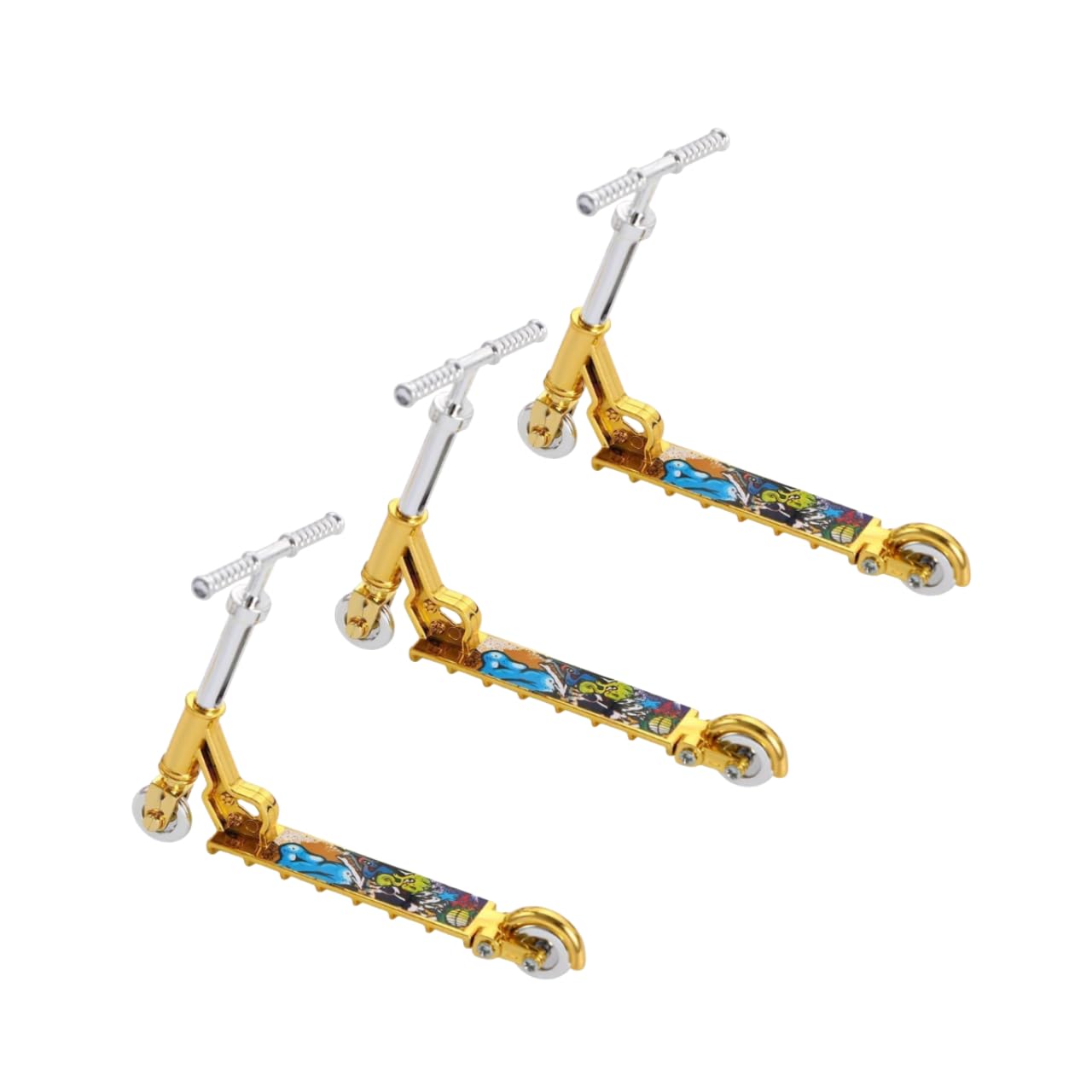 Txuolin 3Pcs Gold Mini Two Wheel Toys Tiny Fingerboard Scooters, Mini Finger Skateboards Toy, Finger Scooter Fingertip Movement Skateboard for Finger Training Finger Boards Finger Bikes