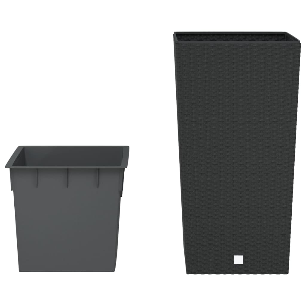 Fioriera in Rattan Sintetico Antracite 61 cm con Vaso Interno Rimovibile 21L - Vasi da Esterno per Piante Fiori e Erbe Aromatiche - Decorazione Giardino