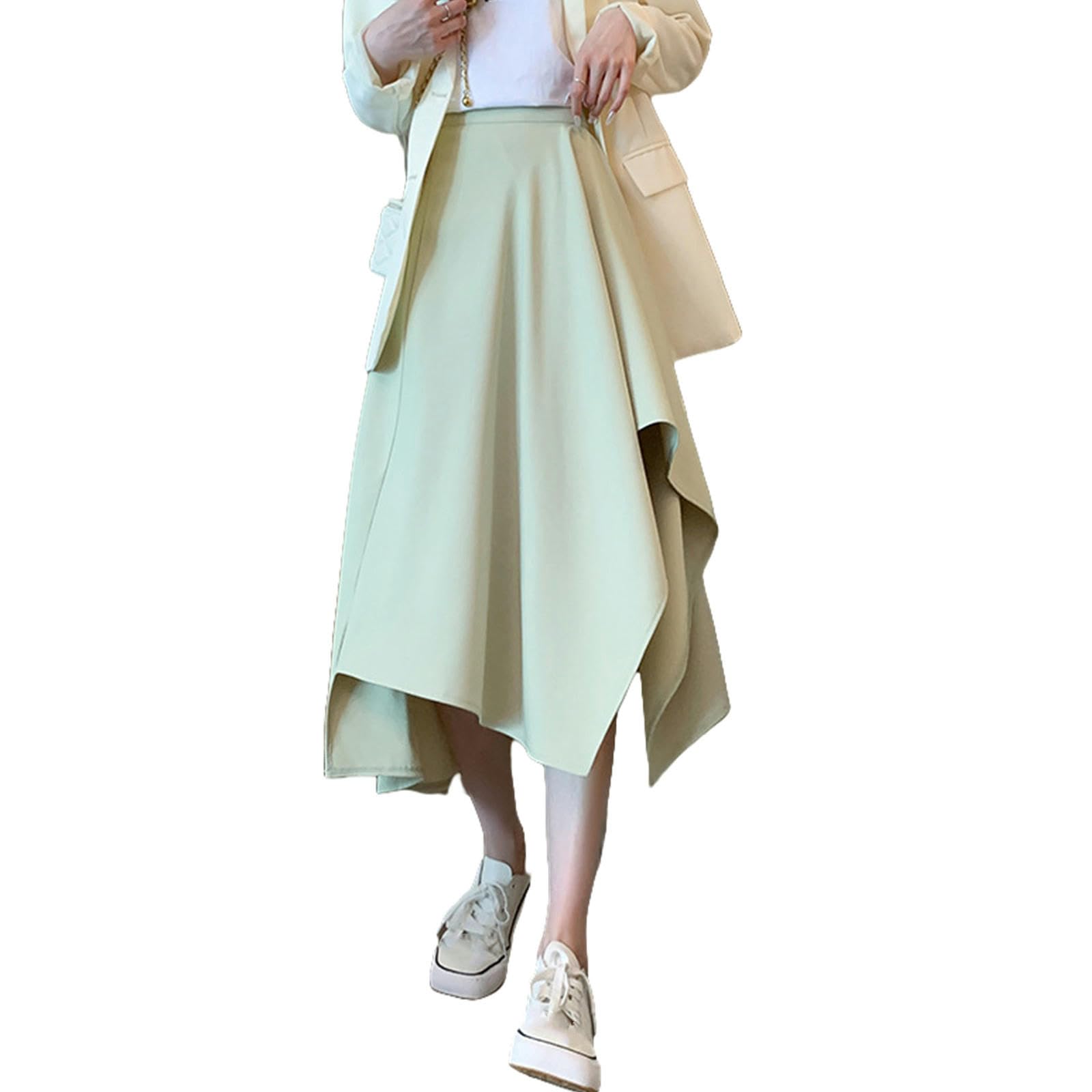 Gonna Donna Gonna A metà Lunghezza A Pieghe Ad Alta Vita da Donna - Gonna Midi in Stile retrò Primavera Estate per Eleganza E Comfort-Verde-l