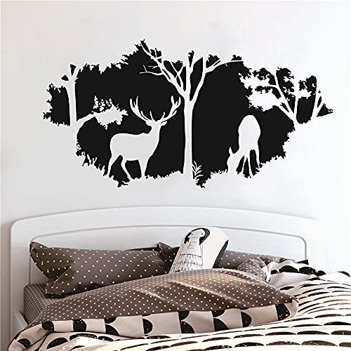 Forest Animals Wild Deers Wall Deal Art Vinyl Wall Sticker For Boys Kids Room Hunting Jungle Wall Decal For Bedroom Living Room Art House Decor Mural Tm-46 (Black) #TOP21