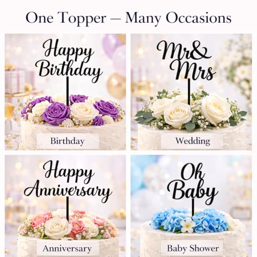 Image of Black Acrylic Custom Name Cake Topper | Personalized Happy Birthday Cake Topper for Kids & Adults | Elegant Cake Decoration for Birthday, Wedding & Anniversary