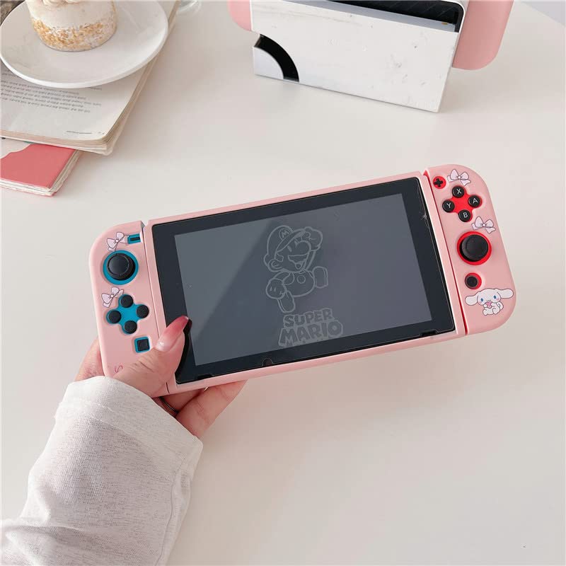 ENIFLY Cute Soft Shockproof Cinnamoroll Dockable Cover Case Compatible with Nintendo Switch OLED, Durable Scratch Resistant Shell for Joycon, Silicone Protective Skin Set