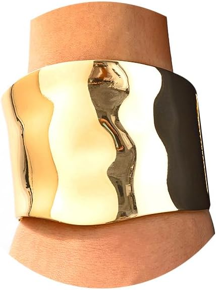 14K Gold Plated Wide Cuff Bangle Bracelet, Gold, Yellow Gold, Women's, Trendy Chunky Style, Adult, Medium, 20 Grams, Gold Plated Silver, 2 Inches