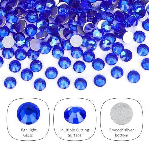 Image of 2000PCS Royal Blue Rhinestones Bulk, Flat Back Crystal Glass Stone Round Gems,SS30, 6.4-6.6mm