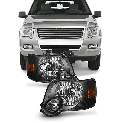 AKKON - For Black Bezel 06-10 Ford Explorer/Sport Trac Headlights Front Lamps Direct Replacement Left + Right