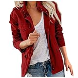 QHDDP Steppjacke Damen Leicht Jeansblazer Damen Female Jacke Leder Look Thermo Jacken Damen Damen Westen XL Roter Blazer Wein L