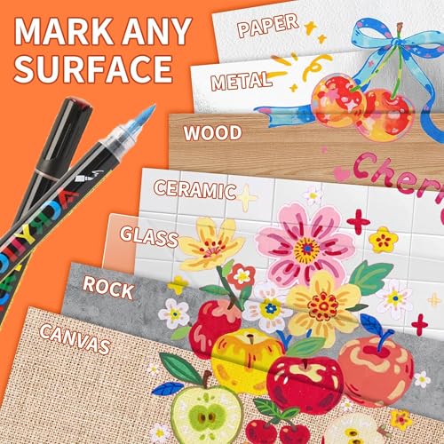 Image of KLIFFOO 48 Colors Acrylic Paint Markers,24Pcs Dual Head Brush Tip Sketch Pen for Painting,Sketching,Calligraphy, Permanent Colouring Marker Pen for Rock,Canvas,Wood, Glass,Fabric (48 Colors 24 Pcs)