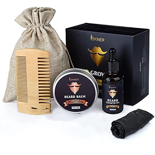 Beard Growth Kit, Beard Kit for Men Grooming and Care with Beard Oil, Beard Balm, Beard Comb, Beard Scissor, Beard Guard, Storage Bag, Beard Care Gifts for Men Dad Boyfriend Husband