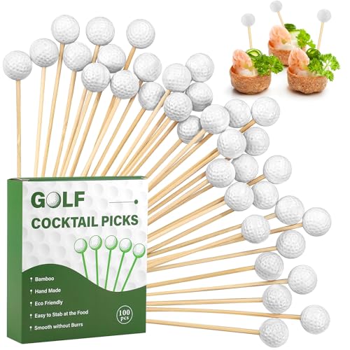 Aneco 100 Pieces Golf Cocktail Picks 4.72 Inch Golf Themed Toothpicks Sports Bamboo Fruit Sandwich Skewer Picks Decorative Toothpicks for Appetizers Cocktail Garnish Party Supplies Catered Events