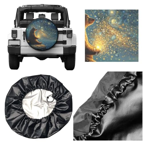 Image of Bear with Fireflies Spare Tire Cover for Rv SUV Truck Camper Trailer,Cute Animal Tire Cover Wheel Covers Universal Fit,14 inch