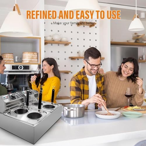 Commercial 1.5KW 2 Hole Noodle Cooking Machine - Electric Pasta Cooker with Removable Basket & Filter, Adjustable Temperature for Spaghetti, Dumplings & Fried Snacks