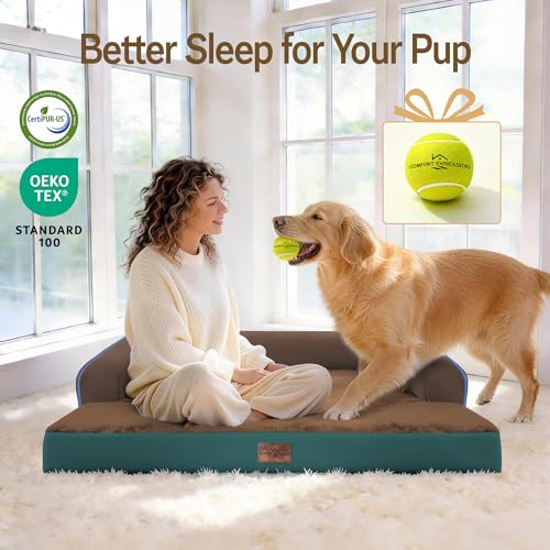 Image of Comfort Expression Washable Orthopedic Dog Bed for Large Sized Dogs | Waterproof Memory Foam Pet Bed 36x27 Inch with Removable Cover with Non-Slip & Bolster