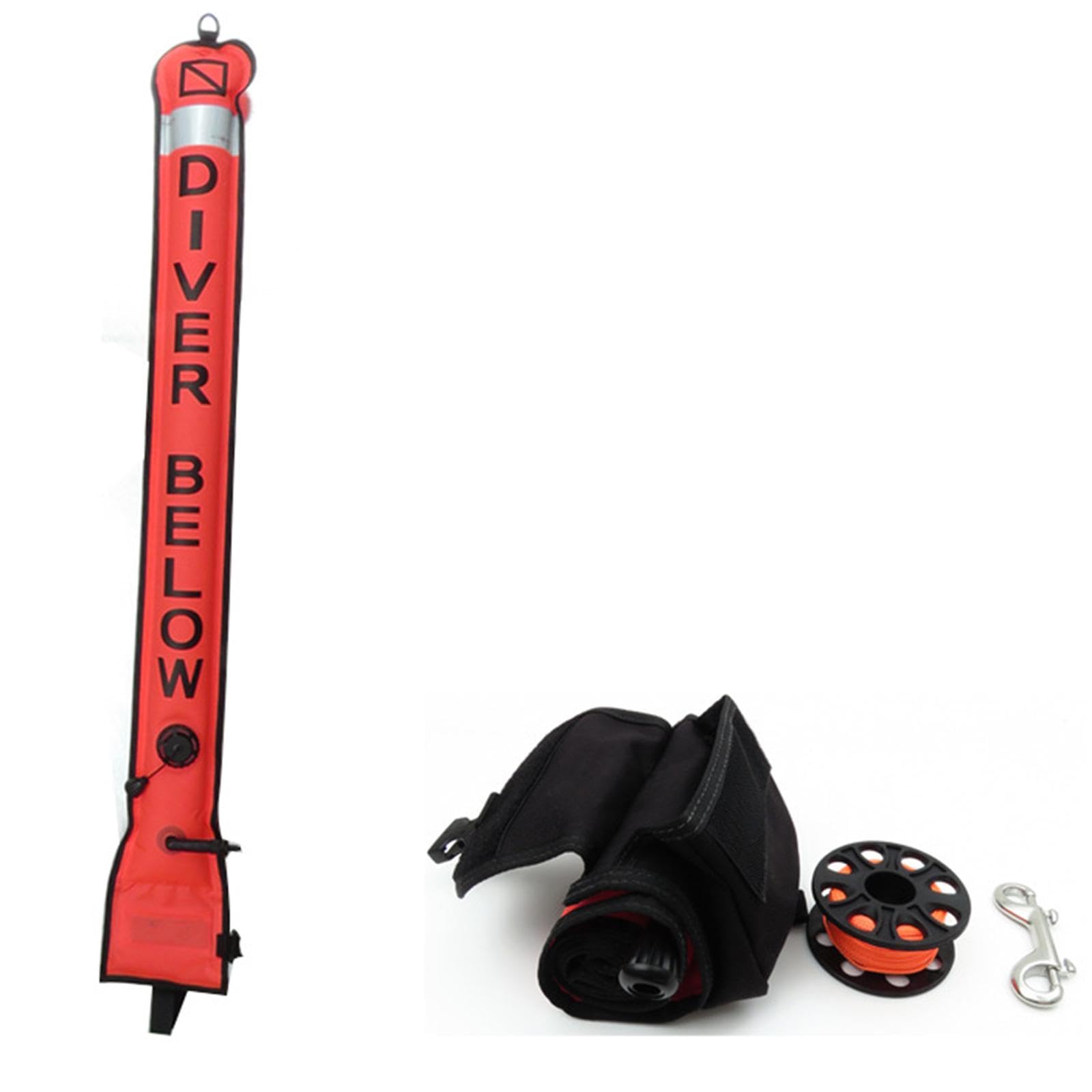 Fenteer 3 Pièces Bouée de Signalisation de Surface Parachute de Palier Tube Saucisse et Moulinet en Nylon Haute Visibilité Appropriée pour La Sécurité des Plo