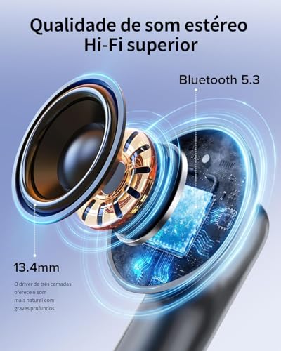 Fones de Ouvido Bluetooth 5.3 Fones de Ouvido Sem Fio 42 Horas de Reprodução Fones de Ouvido Esporti