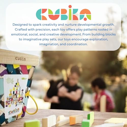 Image of CUBIKA 100 Piece Wooden Blocks Construction Kit- Montessori-Inspired Stacking Toy for Toddlers and Kids- Durable Wooden Blocks for Creativity, Fine Motor Skills, and Early Learning