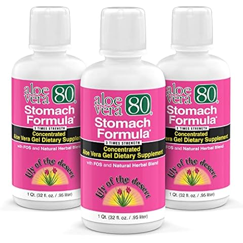 Lily Of The Desert Stomach Formula, Aloe Vera 80 Gel - Concentrated Aloe Vera Juice with Slippery Elm, Chamomile, Peppermint, and Ginger for Gut Health, Heartburn, Acid Reflux, 32 Oz (Pack of 3) Cover