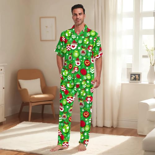 Men's Pajama Set Short Sleeve Loungewear Classic Button Down Pajamas Long Pants Sleepwear Funny Lounge Pjs Set S-4XL3