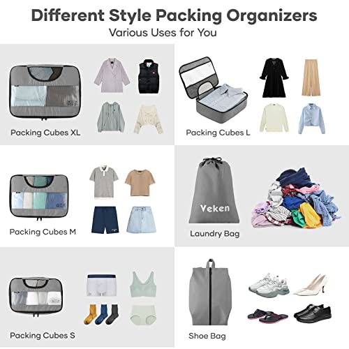 6 Set Of Various Colored Packing Cubes In 4 Sizes (Extra Large, Large, Medium, Small), Veken Packing Cubes For Travel Accessories Travel Essentials, Luggage Organizer Bags For Carry On Suitcases #TOP2