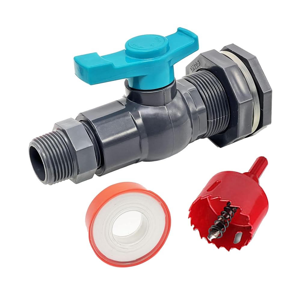 Teuypty Men's Rain Spigot Kit With An Hole Saw Include Pvc Bulkhead Fitting Ball Valve Thread Seal Tape And Garden 3/4In