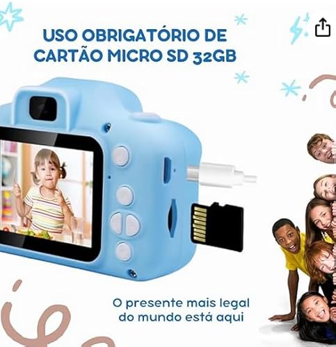 Câmera Digital Infantil Portatil, Tela LCD de 2,0 Polegadas, Resolução 20MP 1080P HD Câmera de Vídeo