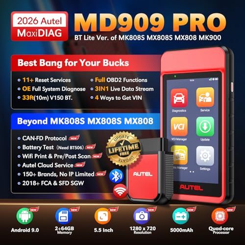 Autel MD909 PRO MaxiDiag OBD2 Scanner, 2026 MD909PRO BT Lite of MaxiCOM MK808S MX808S MK900, CAN FD, All System Diagnostic Tool, Up of MD906 PRO MD808 MD806, 11 Service, Battery Test, Free Update, FCA - Image 3