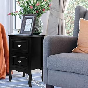 Black wood nightstand set of 2 2 drawer bedside tablecountry style wood side end table for bedroomliving roomoffice  urban country home decor