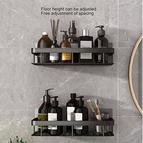 Shower Double Layer Rectangle Space Saving Aluminum Bathroom Shelf With Traceless Stickers For Home Vanity Kitchen Organizer (Black) by Miriam Song - Image 3