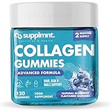 Supplmnt. Marine Collagen Gummies, Hydrolysed Collagen Peptides w/Biotin, Hyaluronic Acid & Vitamin C, Collagen Supplements for Women & Men, Collagen for Skin, Hair & Nails (One Size, Blueberry)
