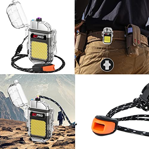 Jetpro Waterproof Lighter Dual Plasma Arc Lighter 3 Modes Of Flashlight Windproof Rechargeable Lighter (Black) #TOP5