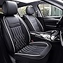 Aierxuan 5pcs Car Seat Covers Full Set with Waterproof Leather,Airbag Compatible Automotive Vehicle Cushion Cover Universal fit for Most Cars (Black and White)