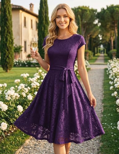 Image of MUADRESS Women's Lace Cocktail Wedding Party Dress | Wedding Guest Ready,Homecoming Event Style,Bridal Shower Outfit,Dinner Date Look,Tea Party Occasion,Birthday wear