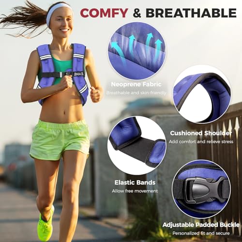 BAGAIL Weighted Vest, 5lbs/8lbs/10lbs/12lbs/15lbs/20lbs/25lbs/30lbs Weight Vest with Detachable Phone Pouch, Rucking Vest for Women, Men, Walking, Weight Loss, Training, Running
