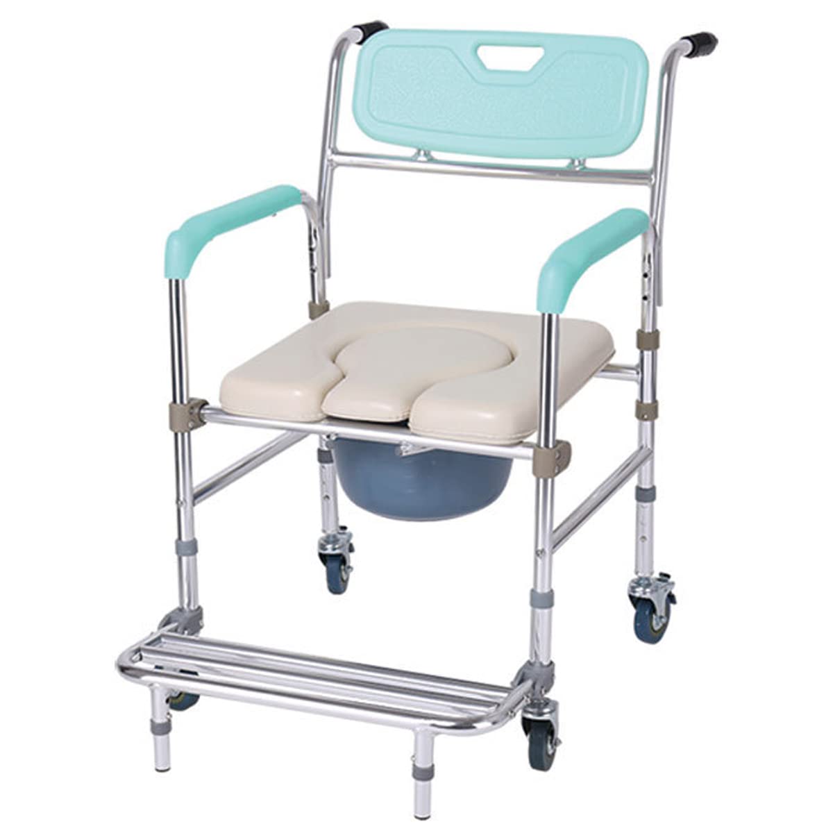 BHGFYXBS Seniors Potty Chair, Adult Portable Toilet Seat, Height Adjustable And Commode Padded Backrest And Padded Seat With Casters, For Elderly And Disabled,