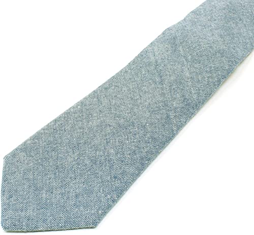 Image of Men's Chambray Cotton Skinny Necktie Tie Textured Distressed Style - 2.5 inch Width