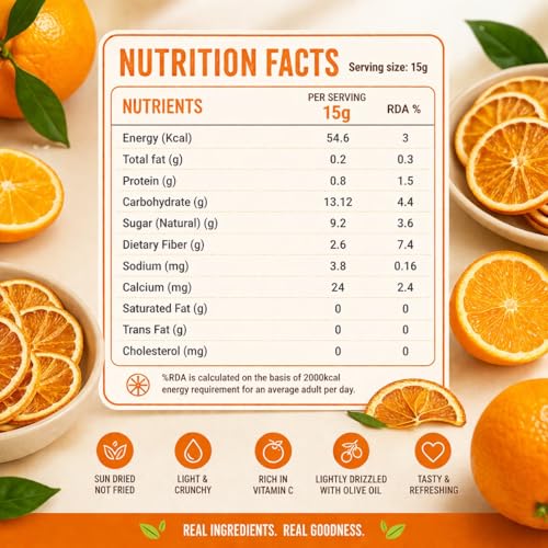 Image of HealthyGrabz Orange Fruit Chips | Solar-Dehydrated & Air-Cooked | Vitamin-Rich | No Added Sugar | Vegan, Gluten-Free | 20g x 3 Pack | Made by Dr. Dimple