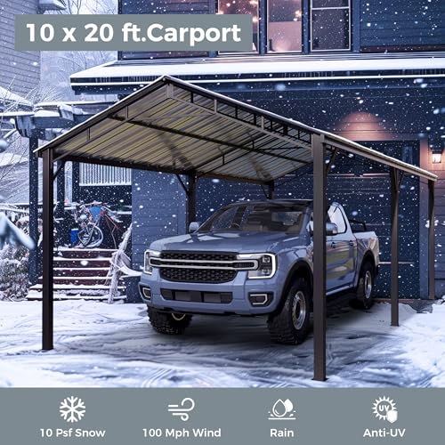 Image of GREEN PARTY 10x20 ft Metal Carport Heavy Duty Frame Canopy Garage Shelter
