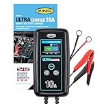 RING ULTRACHARGE 10A Smart Car Charger & Battery Maintainer With Alternator Testing And Power Supply Mode - Compatible With Lithium Ion, Lead Acid, Gel, EFB & AGM Batteries (6V & 12V Compatible)