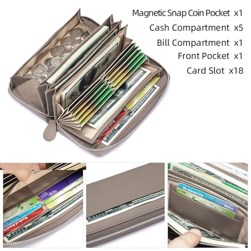 Image of RFID Blocking Womens Zipper Wallet Leather Large Capacity Billfold Clutch Zip Around Wallets for Women