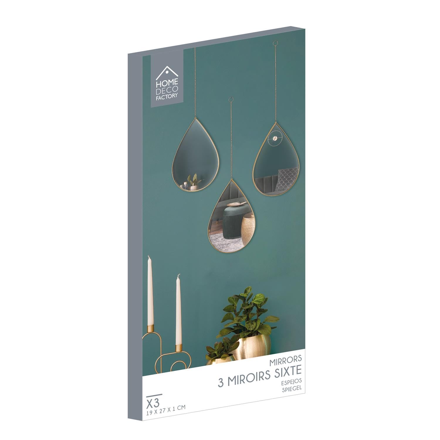 Lussuoso specchio sospeso a forma di goccia, set da 3 pezzi, cornice dorata, specchio decorativo da parete - oro
