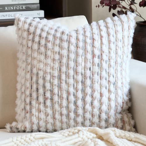 Aeckself Handmade Boho Chenille Tufted Pillow Cover 18x18 Inch, Decorative