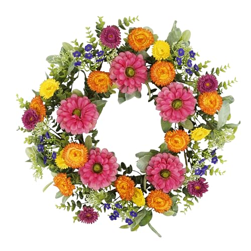 YNYLCHMX 20 inch Spring/Summer Front Door Ring Wreath, Simulated Colorful Daisy Petals, Suitable for Wall Window Farm Parties, Festivals, Home Decoration