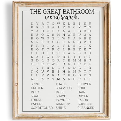 DREAM BIG PRINTABLES Bathroom Word Search Art Print - Unframed - 11x14 | Unique and Fun Wall Decor for Bathrooms | Bathroom Decor for Adding a Touch of Whimsy and Entertainment to Your Home