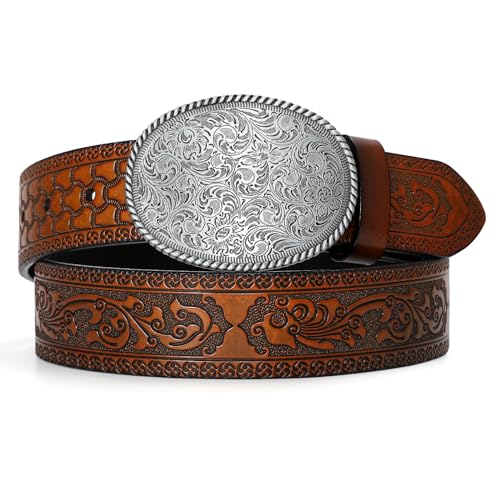 Western Leather Buckle Belt for Men Women Cowboy Cowgirl Mens Leather Belt for Jeans