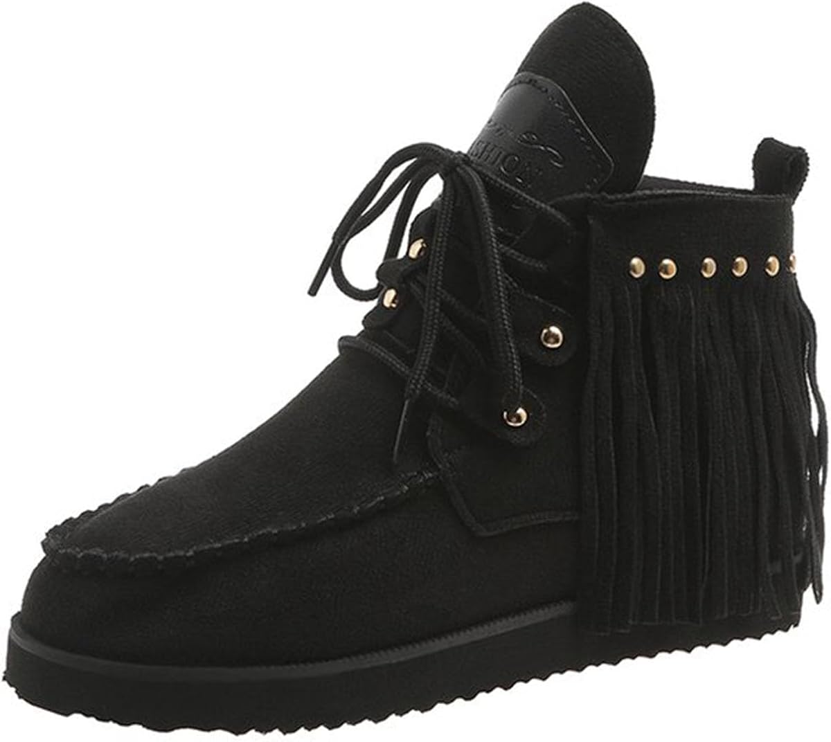 Women's Suede Fringe Cowboys Ankle Boots Vintage Round Toe Slip On Hidden Mocassion Booties Retro Buckle Strap Ankle Boot