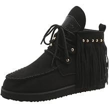 Womens Fringe Ankle Boots Moccasin Suede Wide Width Round Toe Flats, Lace Up Classic Fashionable Vintage Western Cowboy Outdoor Short Booties, Mid Calf Tassel Retro Dressy Dress Shoes