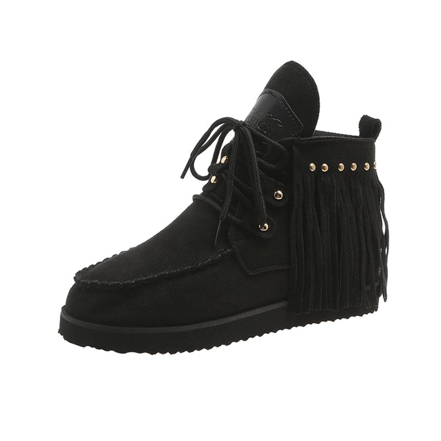 Ankle Booties for Women Suede Leather Short Boots Tassel Wide Round Toe Flats Boho Low Heels Walking Shoes