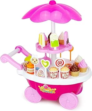VAALYATOYS Ice Cream and Sweet Shopping Cart Play Toy Set with Light and Sound Effect for Kids-Big-Plastic, Pink (Pack of 1 Set)