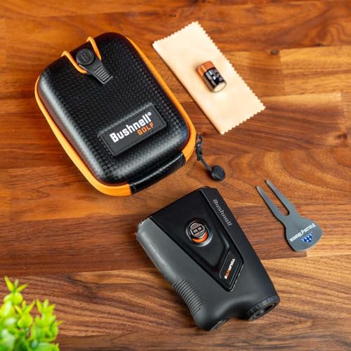 Image of Bushnell Golf Tour V7 Shift Laser Rangefinder Bundle - Slope Technology, Dual Color Display, Yardage Range Recall, 1300-Yard Range & 6X Magnification with PlayBetter Microfiber Towel & CR2 Battery