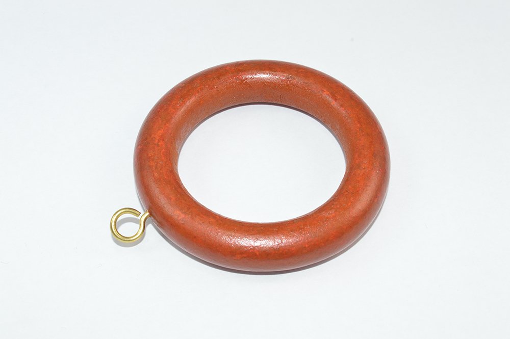 30 x Curtain Rail Rod Rings and Screw Eye Wooden Dark Brown ID 40mm