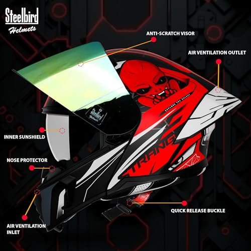 Image of Steelbird SBA-20 Strange ISI Certified Flip-Up Graphic Helmet for Men with Inner Silver Sunshield